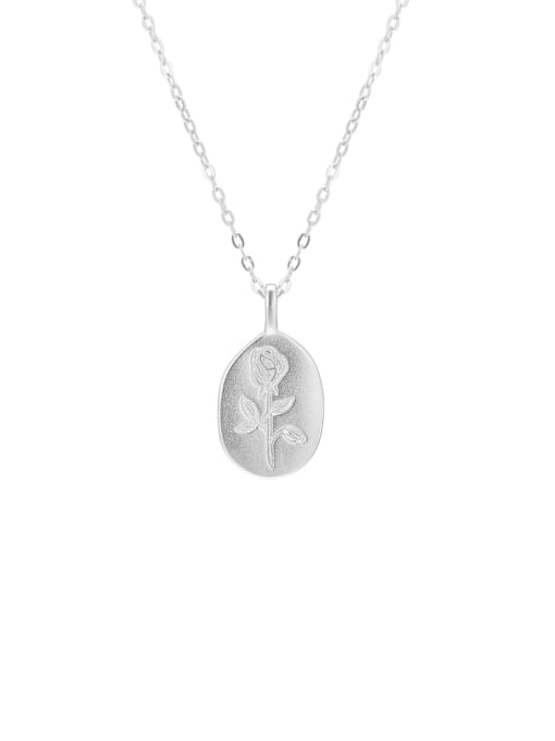 Platinum 925 Sterling Silver Flower Minimalist Geometric Pendant Necklace