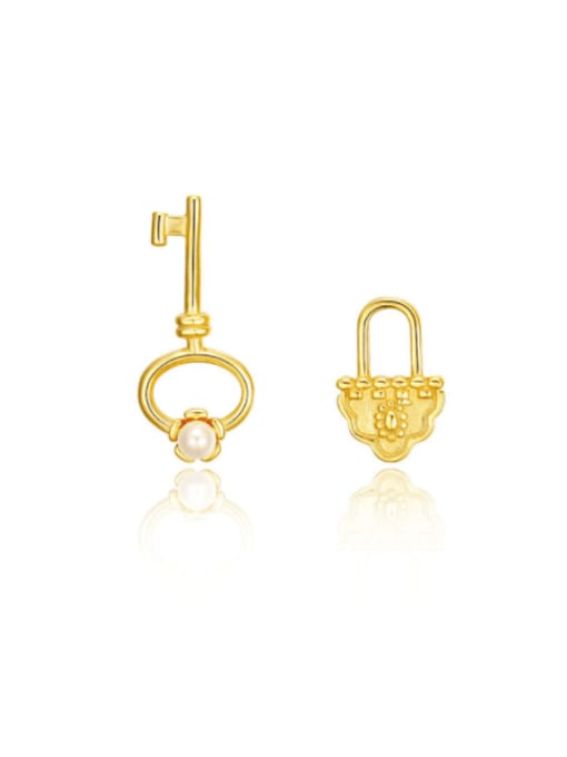 Boomer Cat 925 Sterling Silver With Gold Plated Personality Key Lock Asymmetry Stud Earrings 0