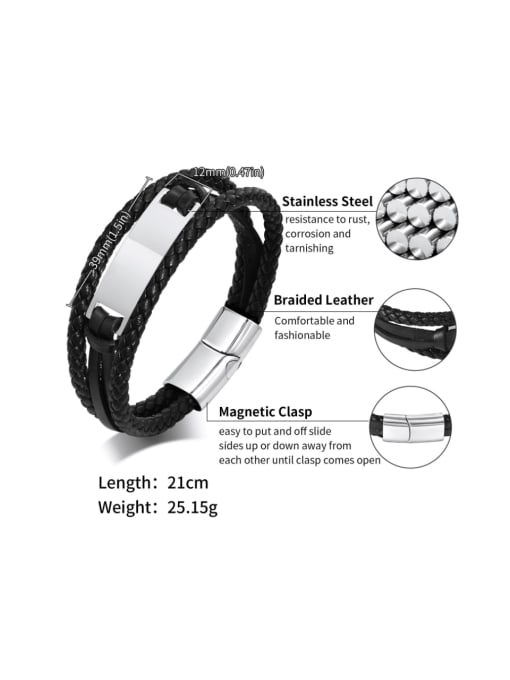 CONG Stainless steel Artificial Leather Geometric Hip Hop Set Bangle 2