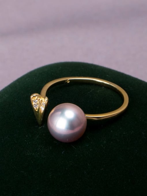 RAIN Brass Freshwater Pearl Heart Vintage Band Ring 3