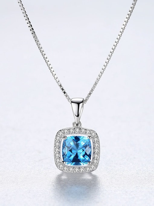 CCUI 925 Sterling Silver Cubic Zirconia simple Square Pendant Necklace 2