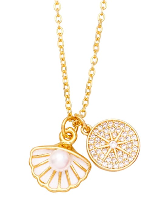 CC Brass Cubic Zirconia  Vintage Shell Pearl Hexagram Double Pendant  Necklace 3