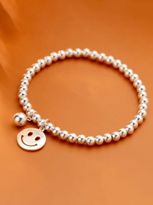 Rosh 925 Sterling Silver Smiley Minimalist Beaded Bracelet