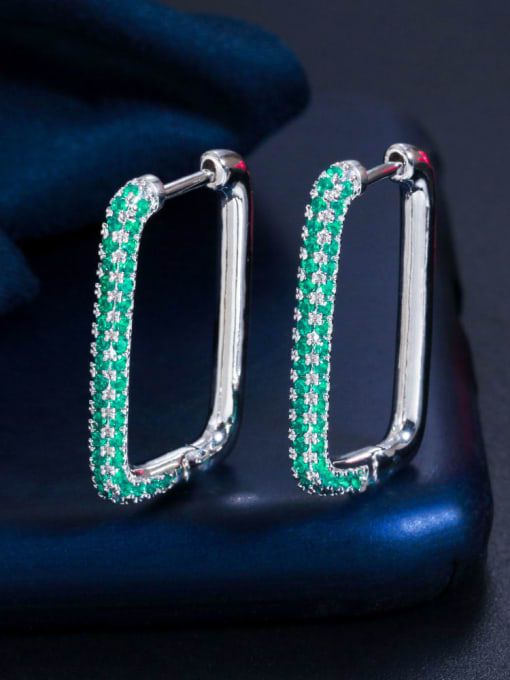 Platinum green zirconium Brass Cubic Zirconia Geometric Luxury Huggie Earring