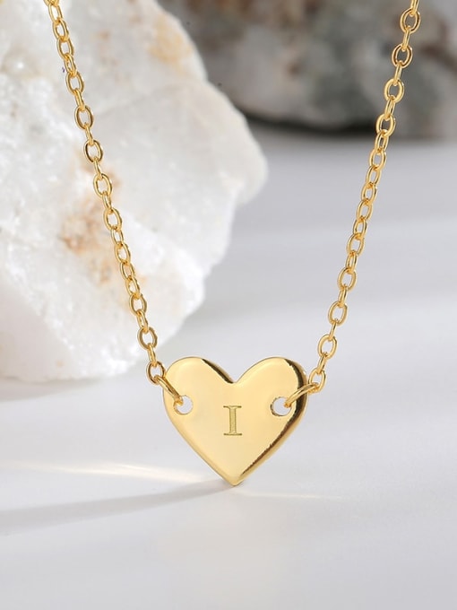 Golden Heart Necklace Letter I Brass Heart Letter Pendant  Minimalist  Necklace