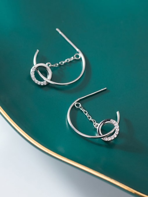 Rosh 925 sterling silver cubic zirconia  round minimalist hook earring 2