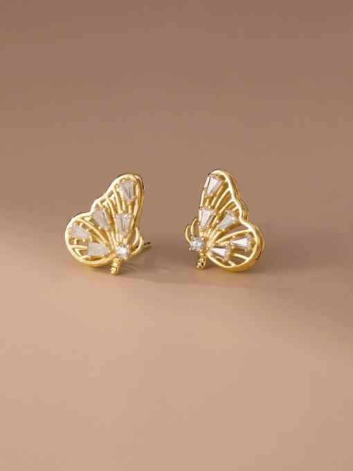 Gold 925 Sterling Silver Cubic Zirconia Bowknot Dainty Stud Earring