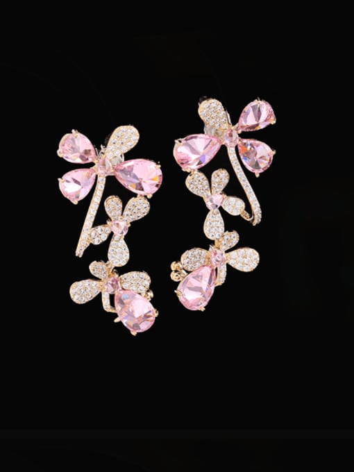 pink Brass Cubic Zirconia Dragonfly Luxury Cluster Earring