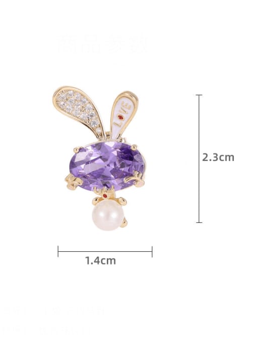 Luxu Brass Glass Stone Rabbit Cute Lapel Pin 2