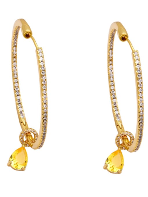 yellow Brass Cubic Zirconia Water Drop Minimalist Hoop Earring