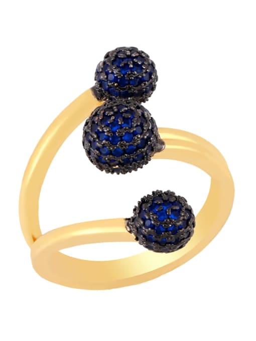blue Brass Cubic Zirconia Round  Ball Vintage Band Ring