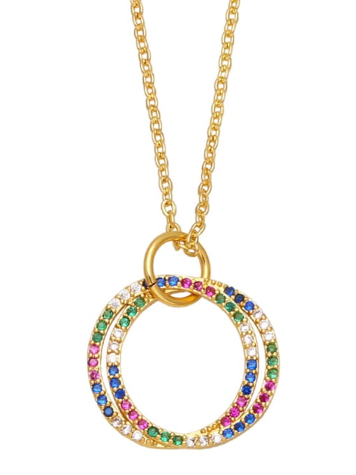 CC Brass Cubic Zirconia  Minimalist Rainbow Round Pendant  Necklace 1