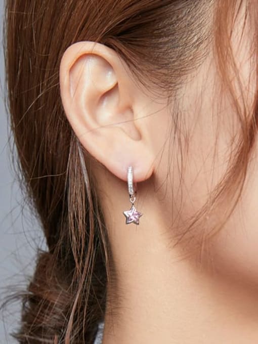 Jare 925 Sterling Silver Cubic Zirconia Pentagram Minimalist Huggie Earring 1