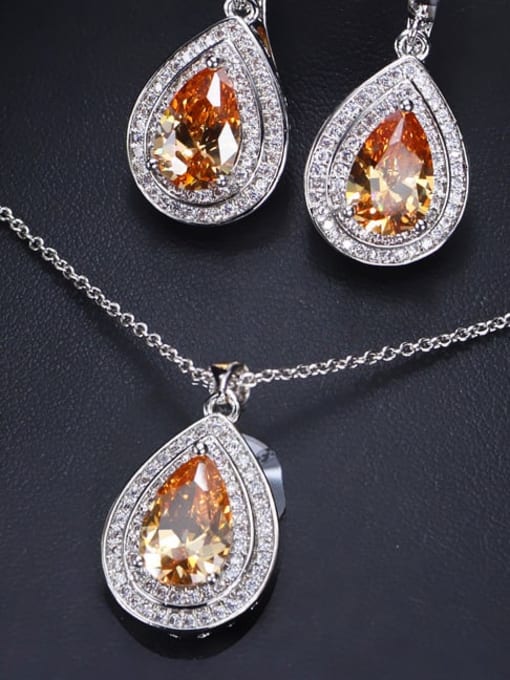 Champagne Ring US 6 Brass Cubic Zirconia Luxury Water Drop  Earring and Necklace Set