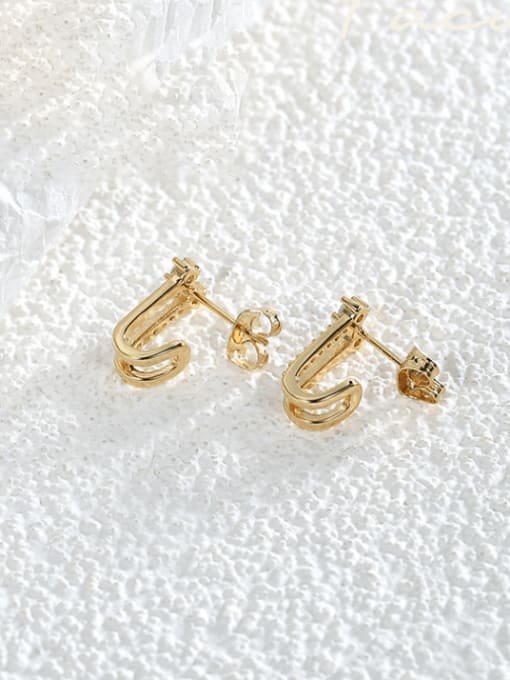 Gold double-layer Earrings Brass Cubic Zirconia Geometric Minimalist Stud Earring