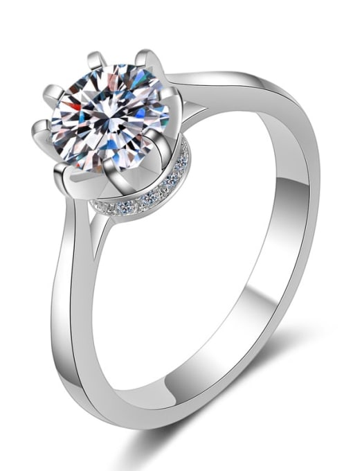 MOISS Sterling Silver Moissanite White Round  Engagement Rings 2