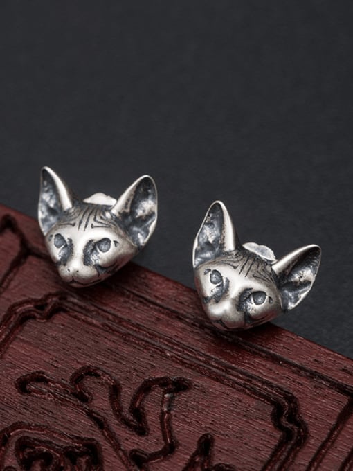 Cathead stud 925 Sterling Silver Owl Vintage Stud Earring
