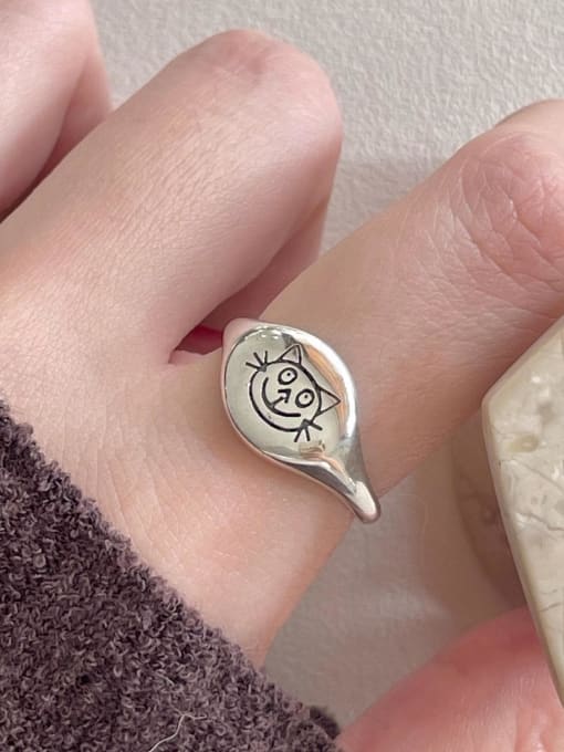 Boomer Cat 925 Sterling Silver Irregular Cat Vintage Band Ring 2
