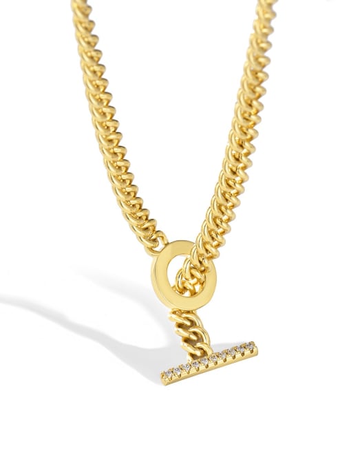 Gold Brass Rhinestone Geometric Hip Hop Lariat Necklace