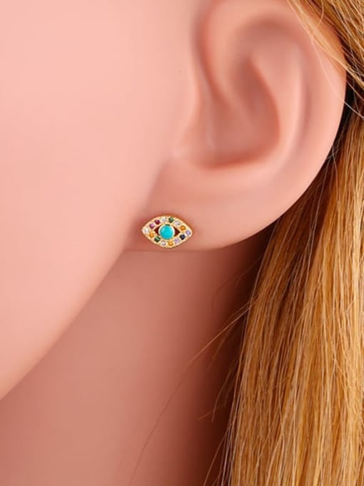 CC Brass Cubic Zirconia Evil Eye Cute Stud Earring 1