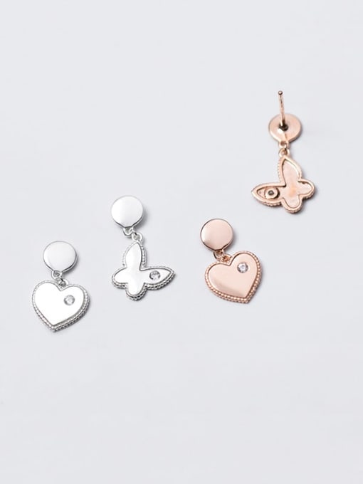 Rosh 925 Sterling Silver  Minimalist Asymmetric heart butterfly Stud Earring 3