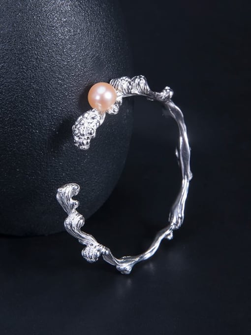 SILVER MI 925 Sterling Silver Freshwater Pearl Vintage Flower  Ring Earring Bangle And Necklace Set 1