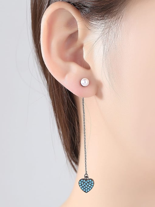 BLING SU Copper Cubic Zirconia Heart Minimalist Threader Earring 1