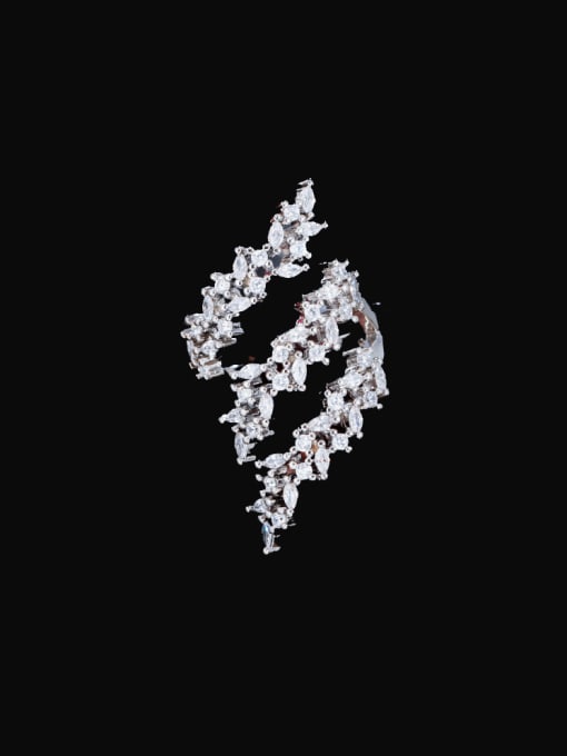 L.WIN Brass Cubic Zirconia Leaf Luxury Band Ring 2