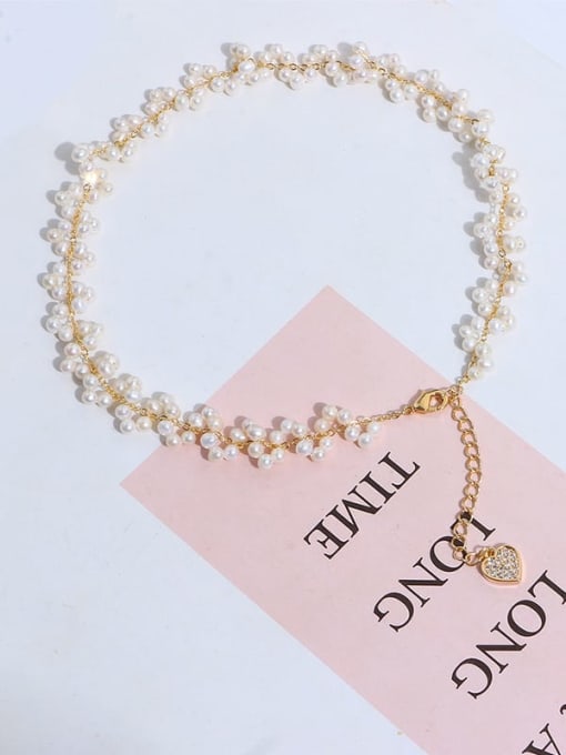 RAIN Brass  Vintage wave Hand-woven small freshwater pearls Necklace 2