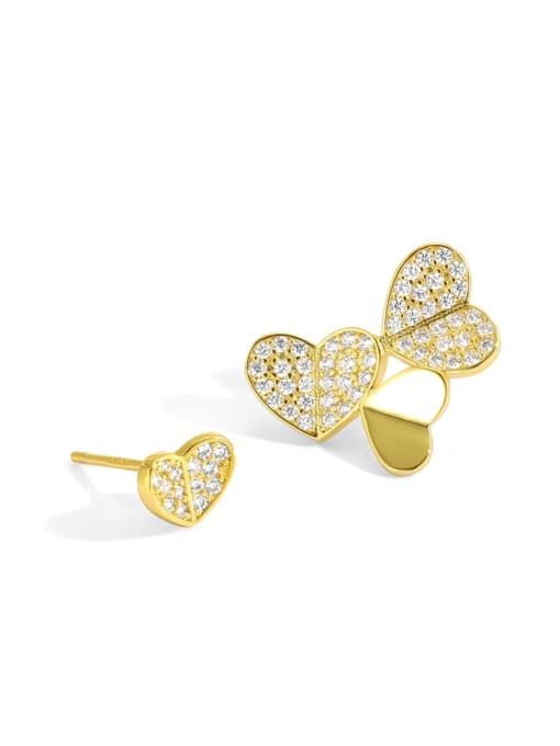 Golden Brass Cubic Zirconia Asymmetry Heart Minimalist Stud Earring