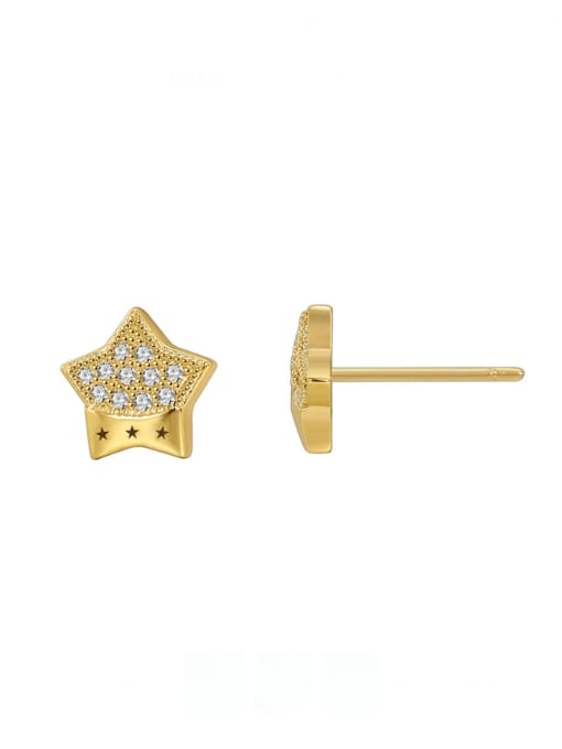 Gold Star Zircon Earrings Brass Cubic Zirconia Pentagram Minimalist Stud Earring