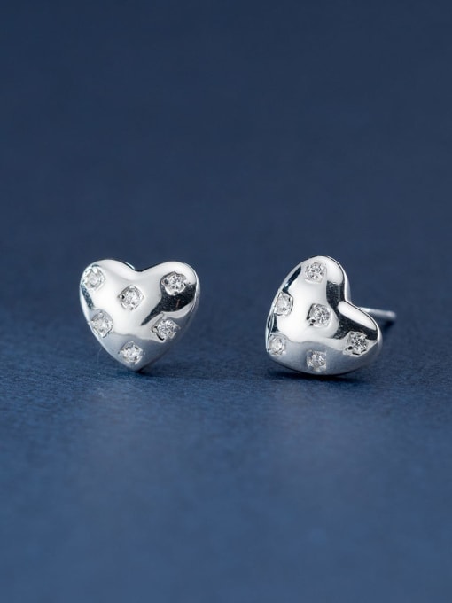 Rosh 925 Sterling Silver Cubic Zirconia Heart Minimalist Stud Earring 2