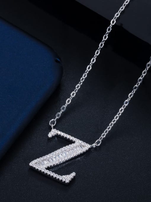Letter Z with chain Copper Cubic Zirconia Message Minimalist letter pendant Necklace