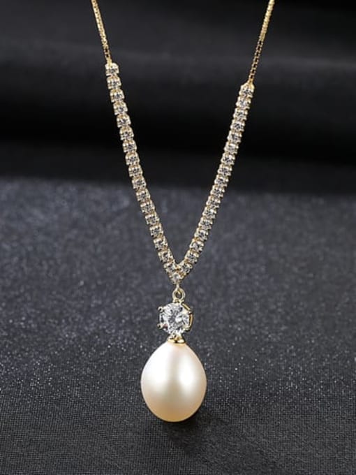 White 5F06 S925 Sterling Silver with 3A zircon  freshwater pearl  Necklace