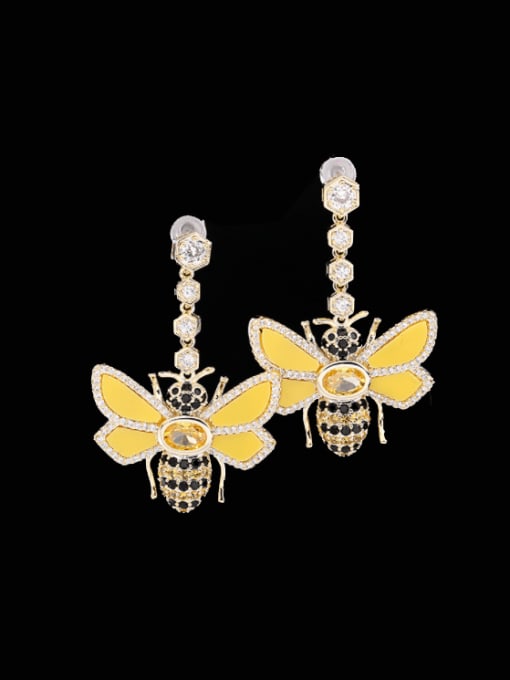 yellow Brass Cubic Zirconia Enamel Butterfly Luxury Drop Earring