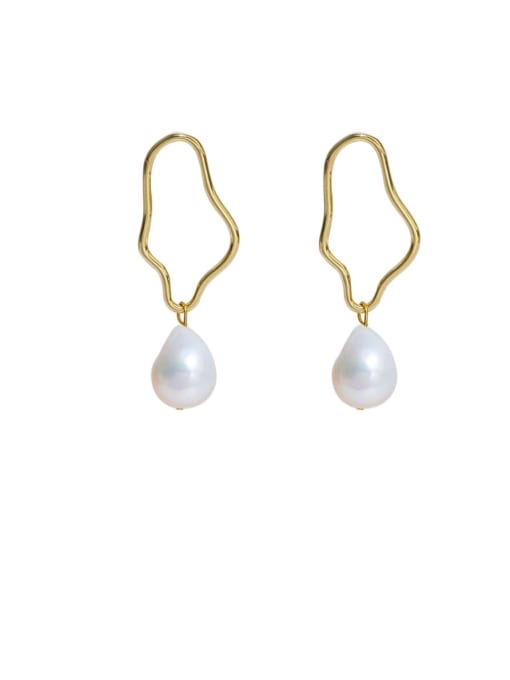 gold+white Brass Imitation Pearl Geometric Minimalist Drop Earring