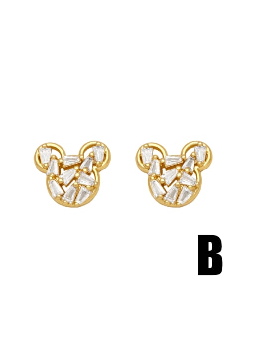B Brass Cubic Zirconia Bear Cute Stud Earring