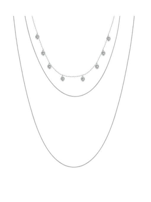 Platinum, weighing 8.55g 925 Sterling Silver Rhinestone Geometric Minimalist Multi Strand Necklace