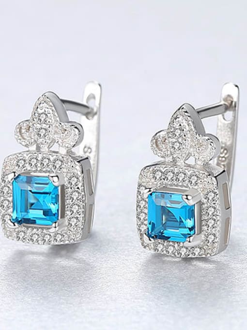 With grey London Blue Green 18f02 925 Sterling Silver Cubic Zirconia  luxurious Square Trend Stud Earring