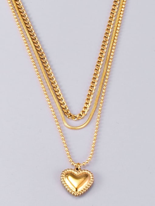 A TEEM Titanium Steel Smooth Heart Vintage Multi Strand Necklace 0