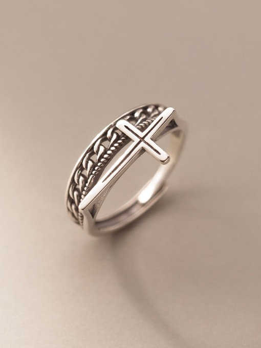 Rosh 925 Sterling Silver Double Layer  Cross Vintage Stackable Ring 1