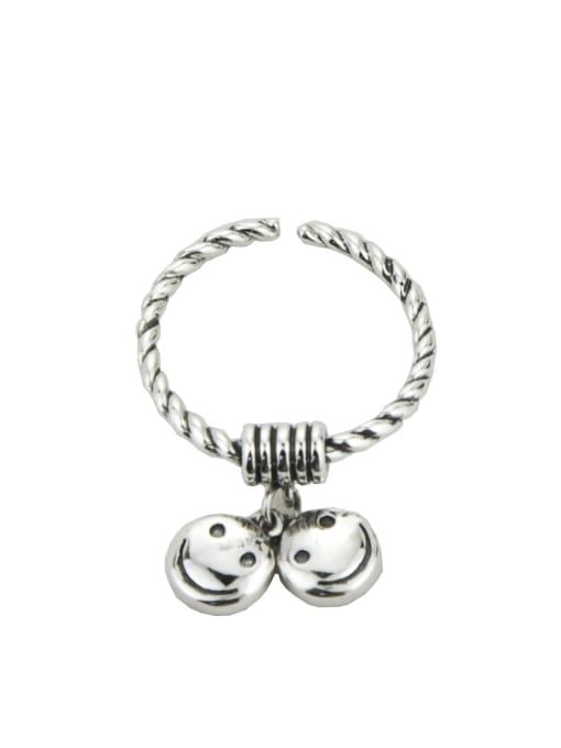 SHUI Vintage Sterling Silver With Platinum Plated Simplistic Smiley Free Size Rings 0