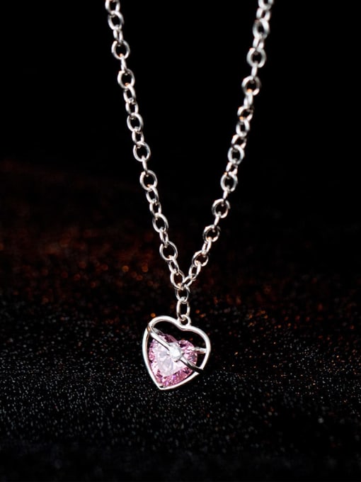 silver 925 Sterling Silver Cubic Zirconia Heart Minimalist Necklace