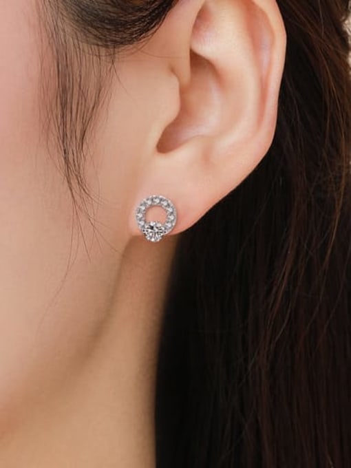 MODN 925 Sterling Silver Cubic Zirconia Geometric Minimalist Stud Earring 1