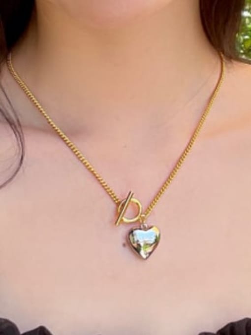 A TEEM Titanium Steel Smooth Heart Vintage Necklace 1