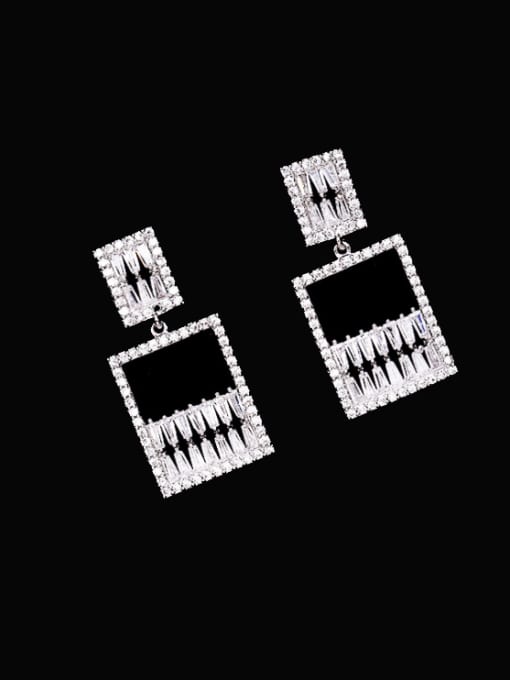 Platinum+ White Brass Cubic Zirconia Geometric Dainty Drop Earring