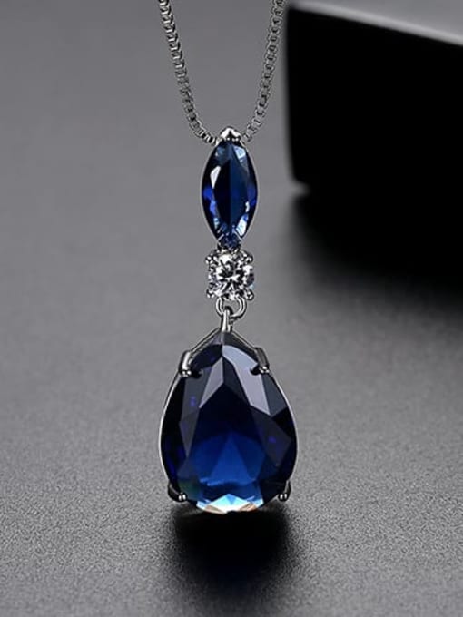 blue-T11I07 Copper Cubic Zirconia White Water drops Necklace
