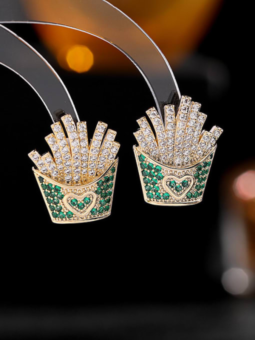 green Brass Cubic Zirconia Irregular Luxury Cluster Earring