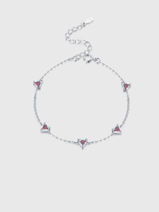 MODN 925 Sterling Silver Cubic Zirconia Heart Minimalist Link Bracelet 3