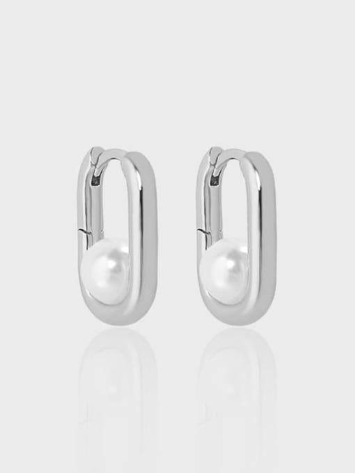 DAKA 925 Sterling Silver Imitation Pearl Geometric Minimalist Stud Earring